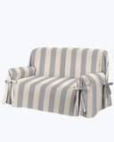 Copripoltrona / Copridivano con Lacci in Cotone | Elegante Salvapoltrona a Righe Grigio/Beige