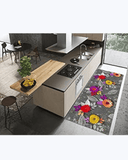 Tappeto Cucina Antiscivolo Lavabile in Vinile - Passatoia Antimacchia in PVC con Fiori 3D