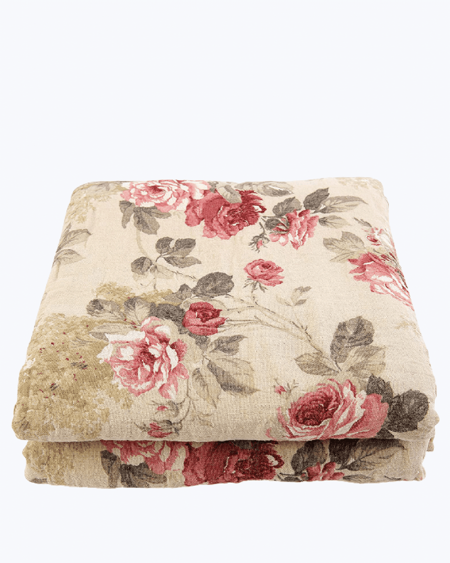 Telo Arredo Copritutto in Cotone Fantasia Floreale - Perfetto come Copriletto o Copridivano Beige Rosa