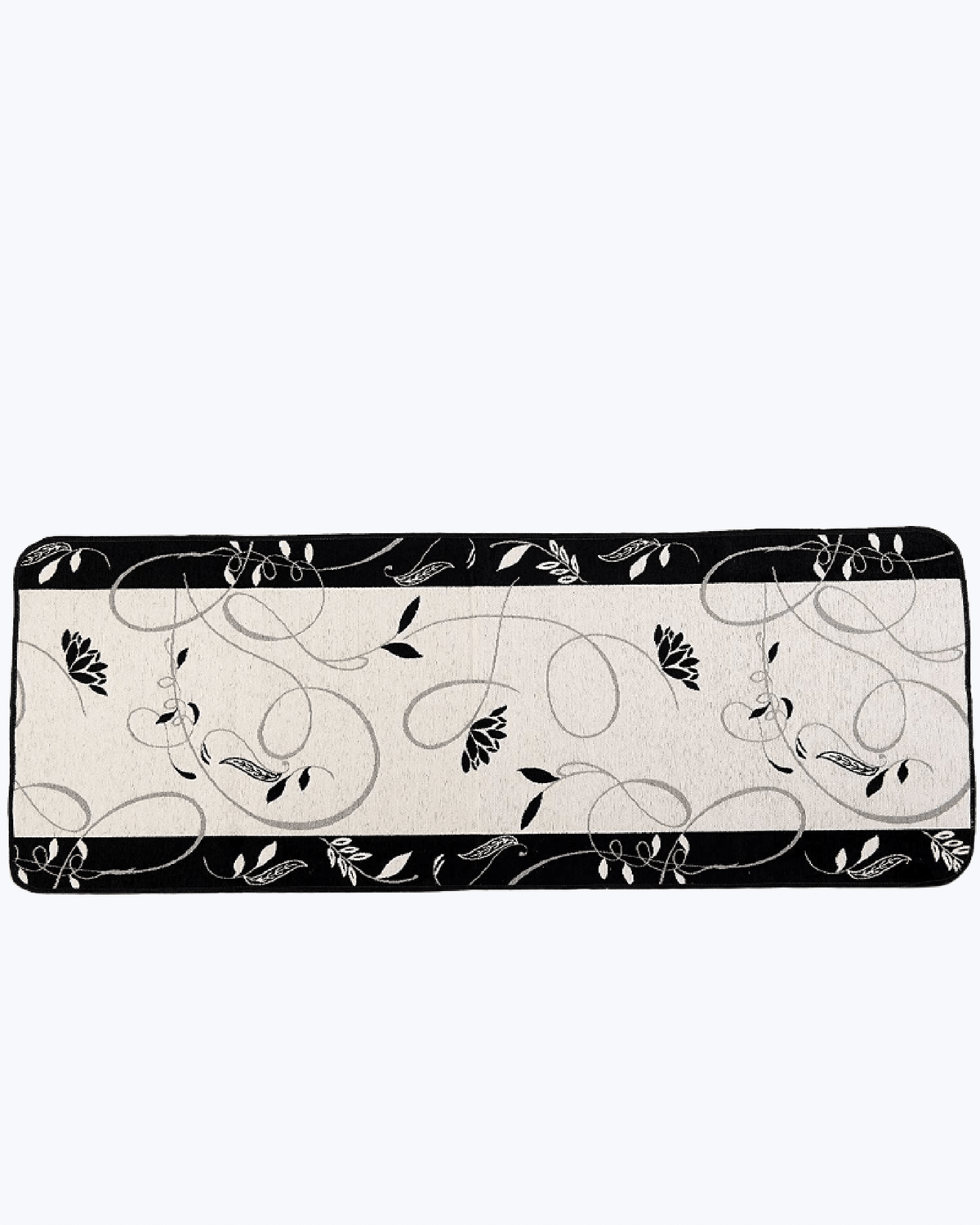 Tappeto Cucina Antimacchia e Antiscivolo | Fiori Disegnati Gold - Nero