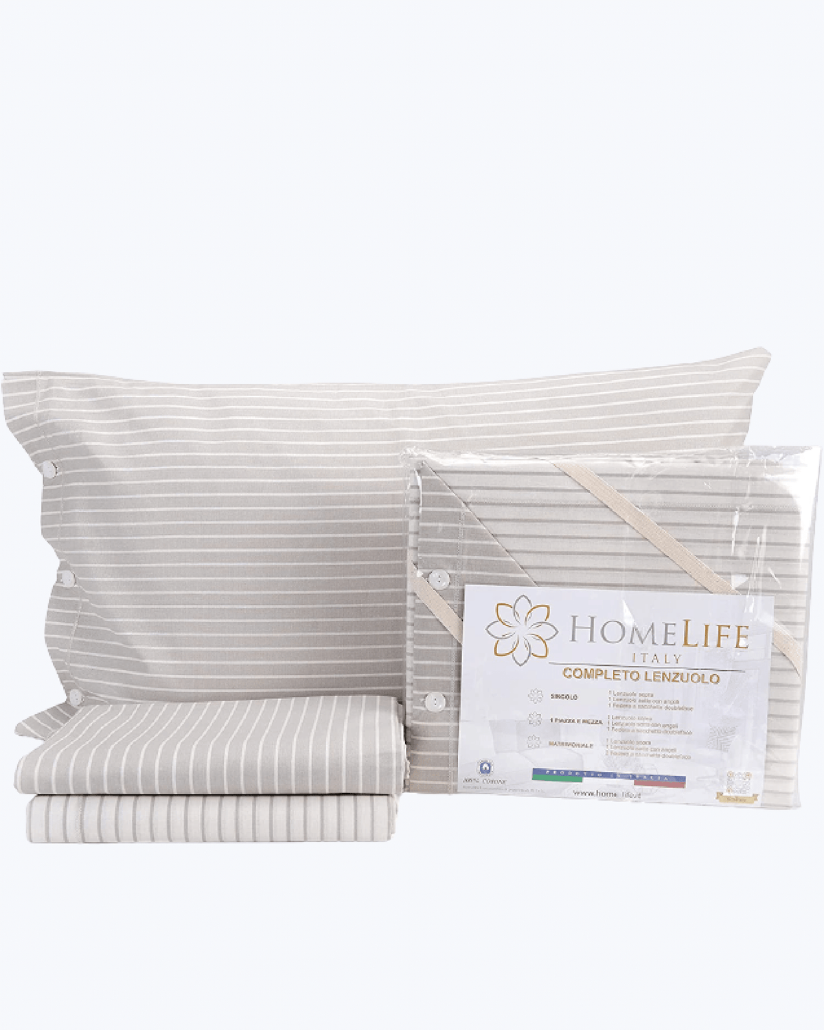 HomeLife Set Lenzuola Completo Letto Singolo 100% Cotone Made in Italy | Lenzuolo Sopra 155x290CM + Lenzuolo Sotto con Angoli 90x200 + Federa con Bottoni 50x80 | Stampa Fantasia di Arabeschi Beige Beige