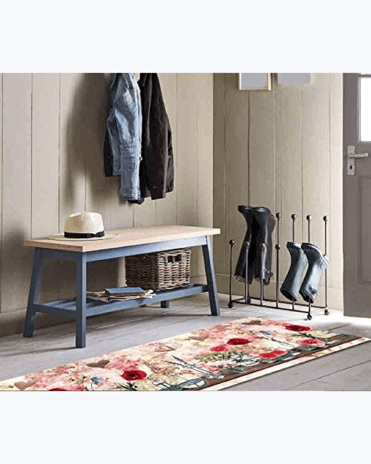 Tappeto Passatoia Antiscivolo e Antimacchia in PVC con Stampa Fiori e Ampolle