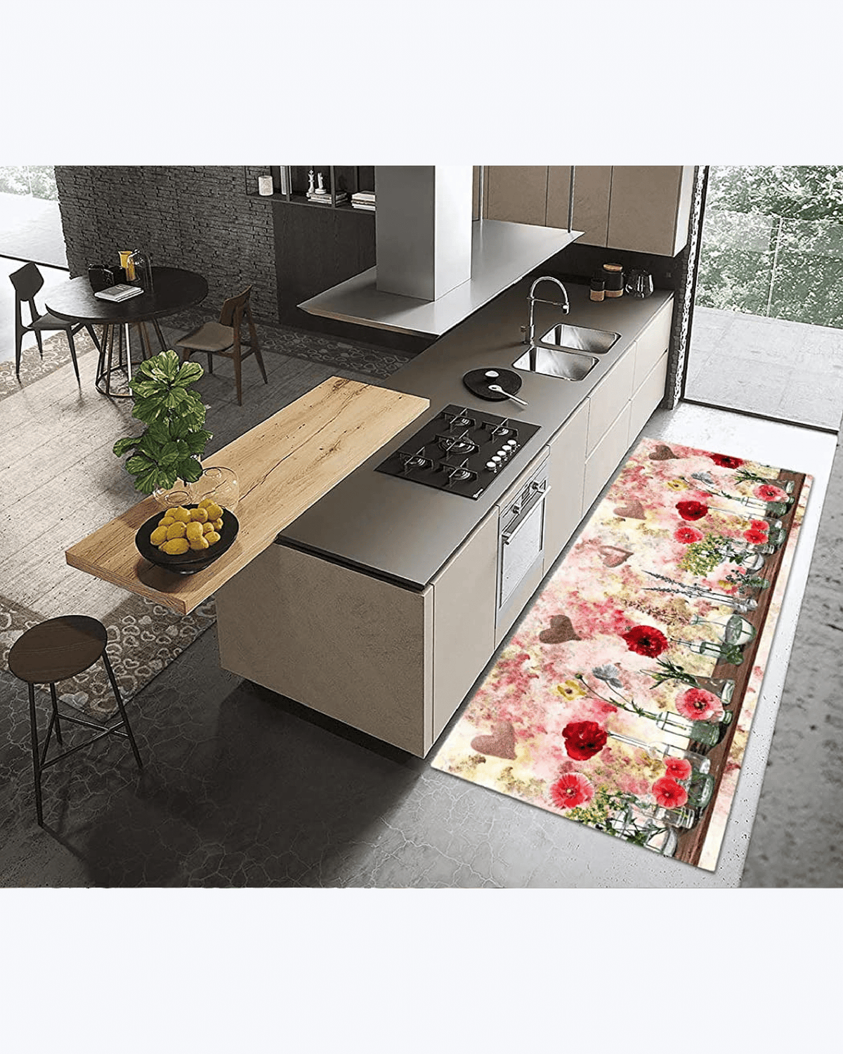 Tappeto Passatoia Antiscivolo e Antimacchia in PVC con Stampa Fiori e Ampolle