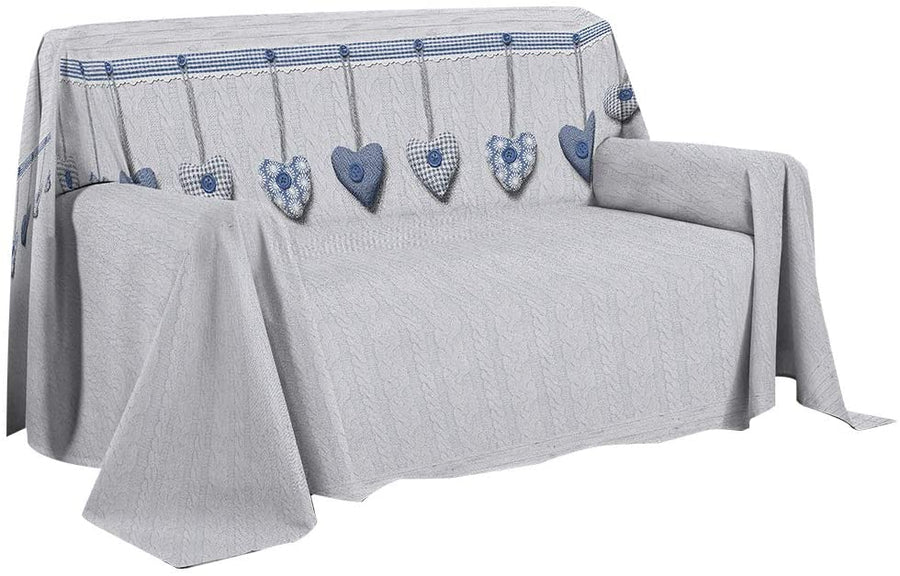 Telo Arredo Copritutto in Cotone | Fantasia Cuori Appesi Blu