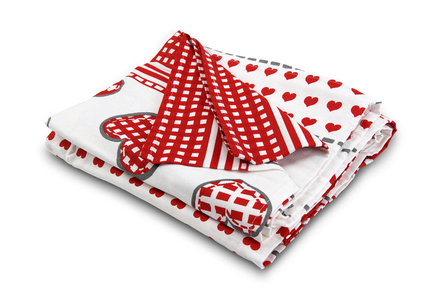 Telo Arredo Copritutto in Cotone Fantasia Cuori- Perfetto come Copriletto o Copridivano Cuori