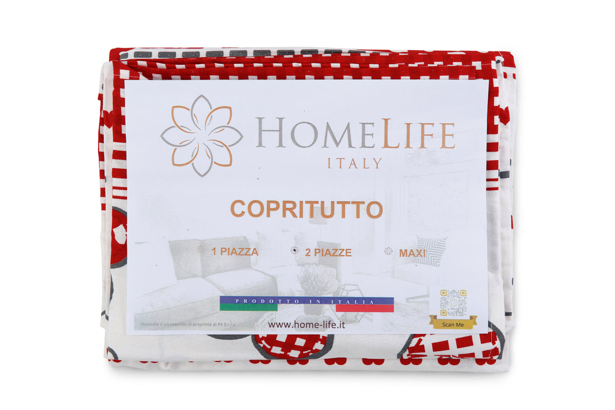 Telo Arredo Copritutto in Cotone Fantasia Cuori- Perfetto come Copriletto o Copridivano