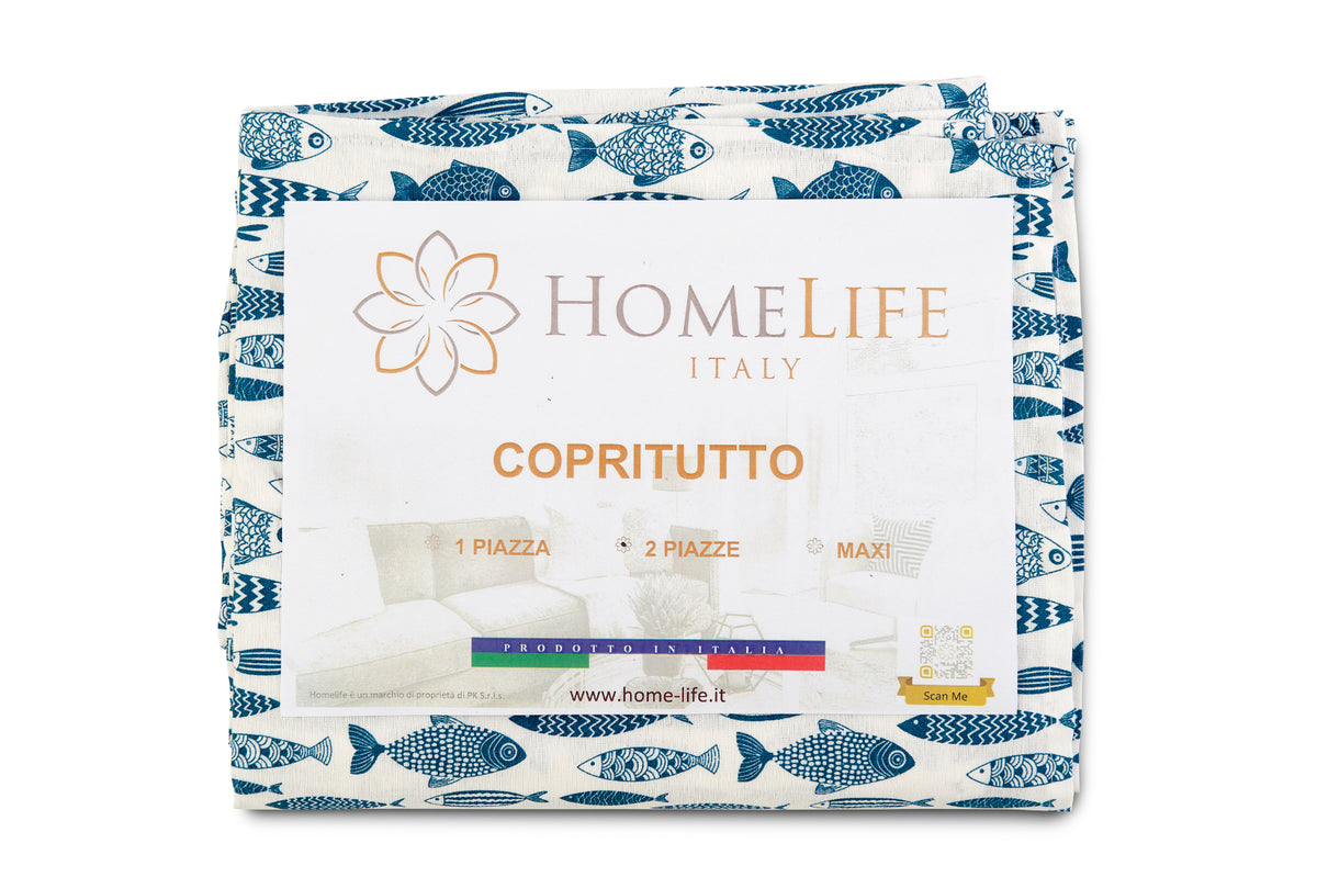 Telo Arredo Copritutto in Cotone Pesciolini - Perfetto come Copriletto o Copridivano