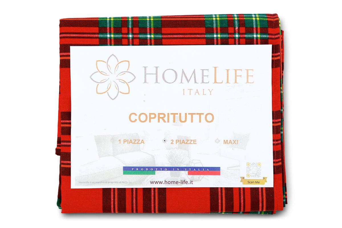Telo Arredo Copritutto in Cotone Fantasia Tartan- Perfetto come Copriletto o Copridivano
