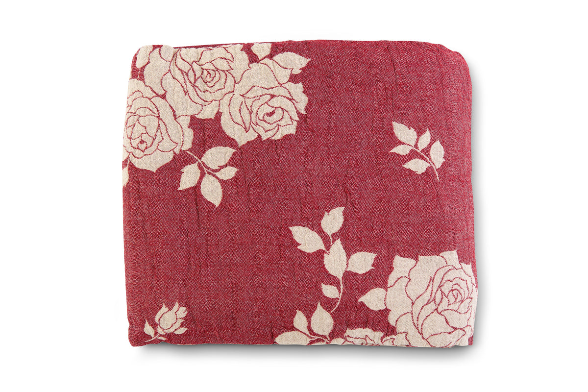 Telo Arredo Copritutto in Cotone Fantasia di Rose - Perfetto come Copriletto o Copridivano Rosso