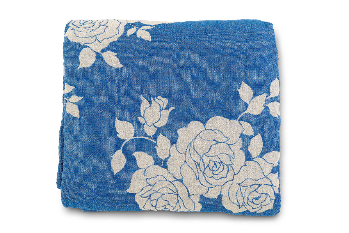 Telo Arredo Copritutto in Cotone Fantasia di Rose - Perfetto come Copriletto o Copridivano Blu