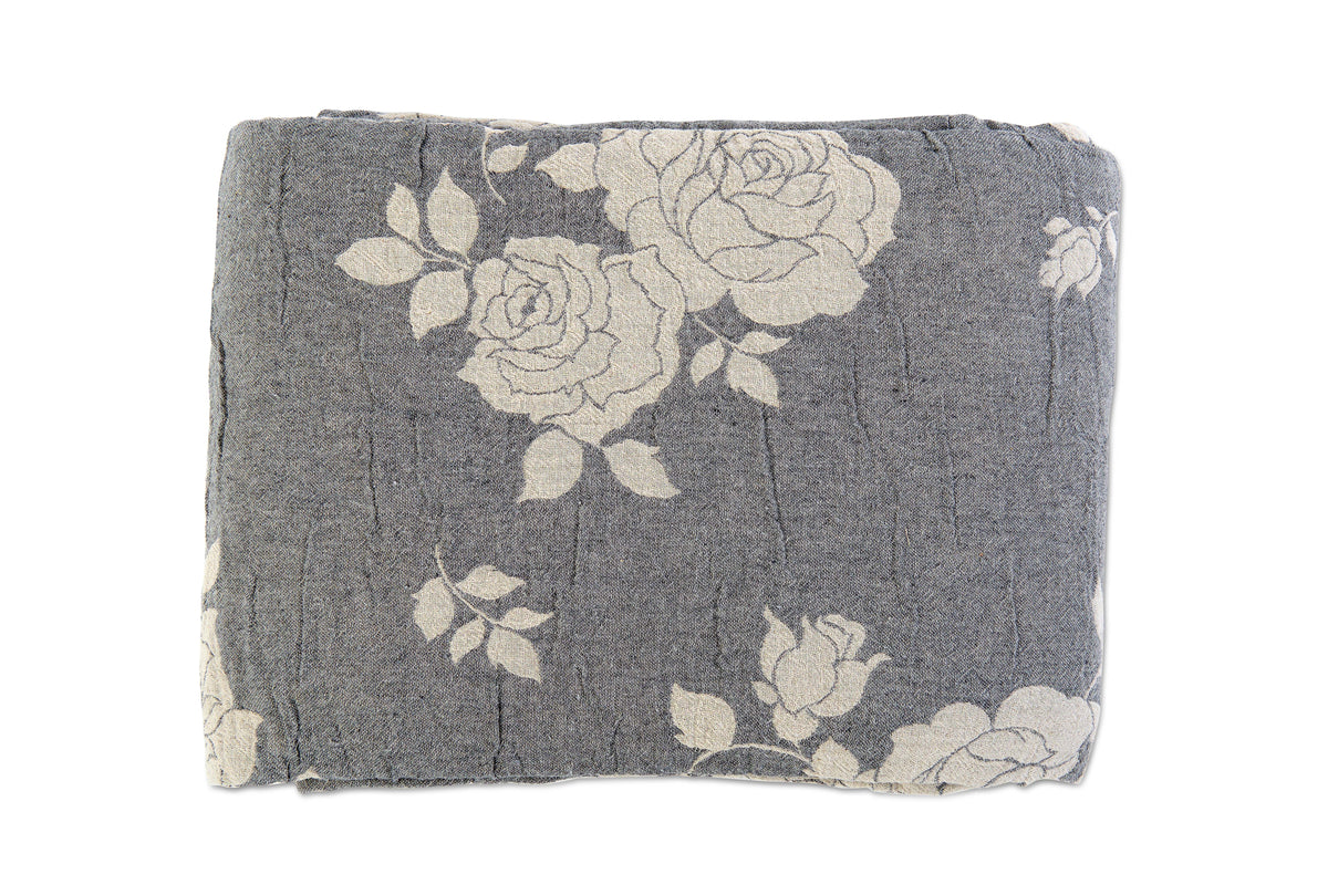 Telo Arredo Copritutto in Cotone Fantasia di Rose - Perfetto come Copriletto o Copridivano Grigio