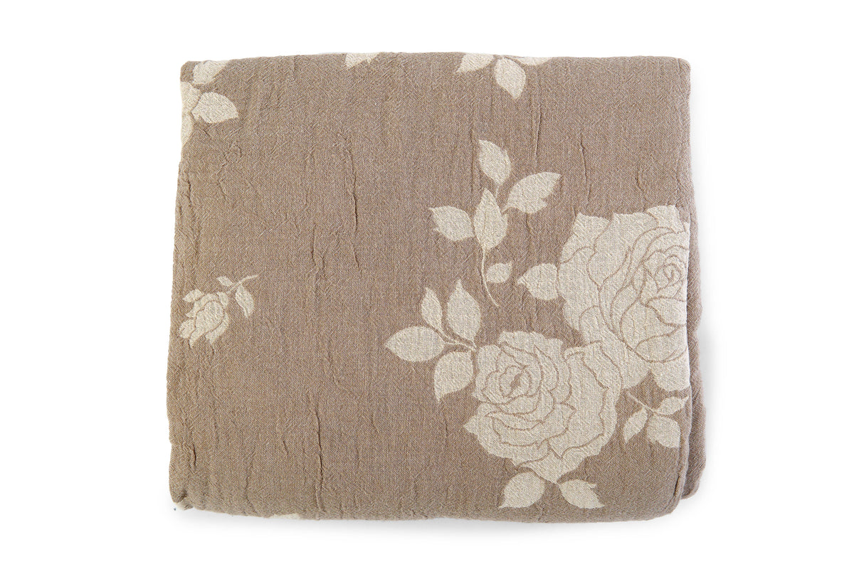 Telo Arredo Copritutto in Cotone Fantasia di Rose - Perfetto come Copriletto o Copridivano Tortora