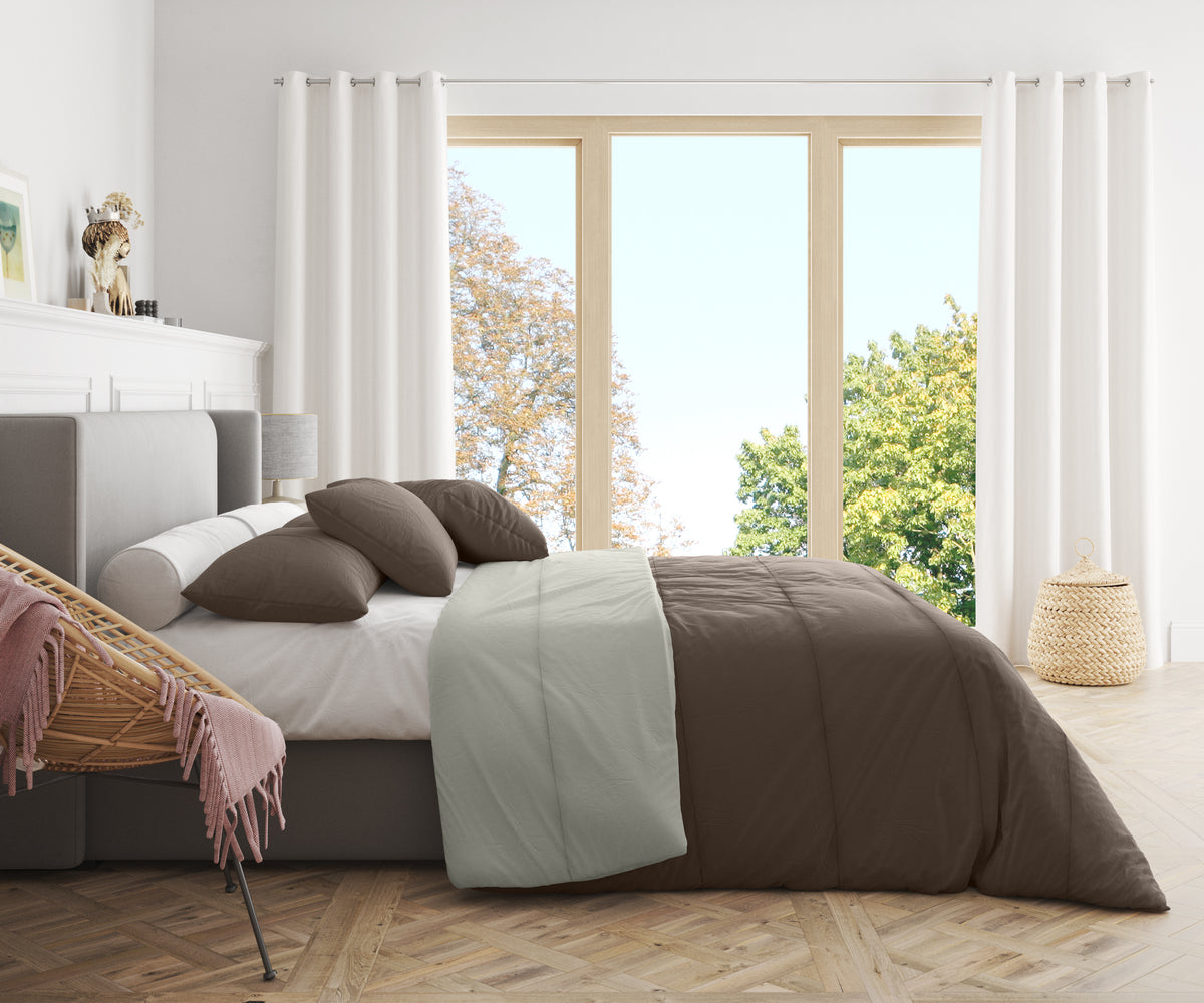 Piumone Invernale 360 gr/mq Made in Italy - Calda Trapunta Invernale Reversibile Marrone Beige