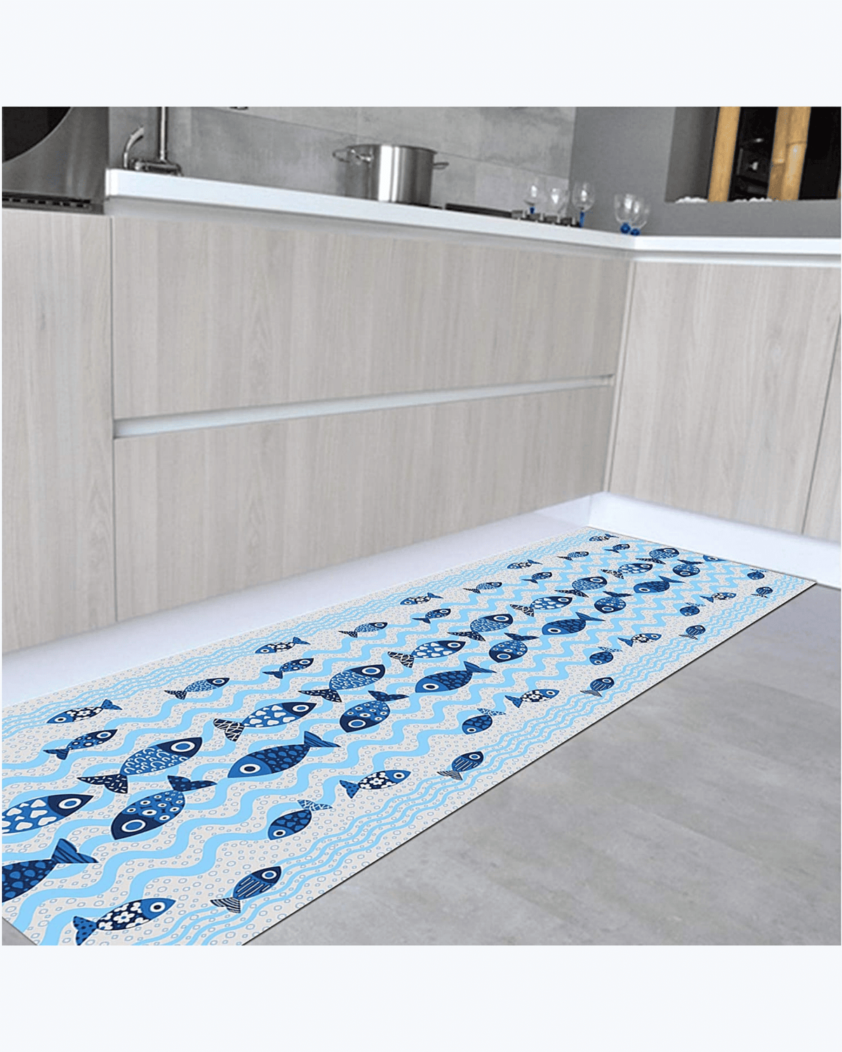 Tappeto Passatoia Antiscivolo e Antimacchia in PVC con Stampa Pesciolini