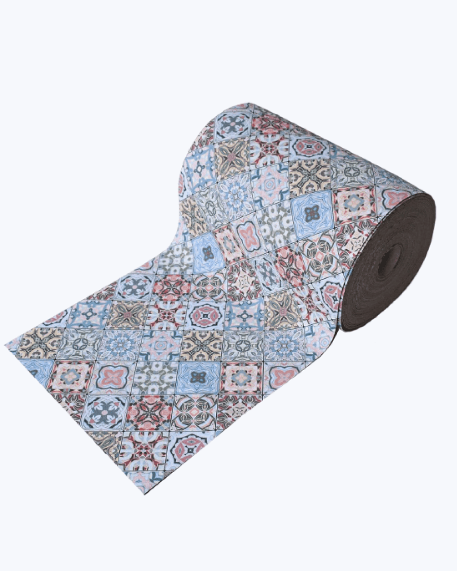 Tappeto Passatoia Antiscivolo e Antimacchia in PVC con Stampa Piastrelle Blu Colorato