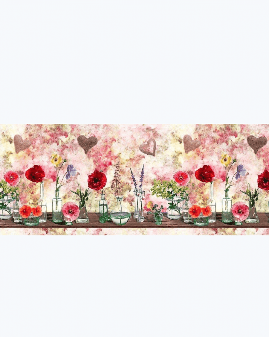 Tappeto Passatoia Antiscivolo e Antimacchia in PVC con Stampa Fiori e Ampolle 52X500