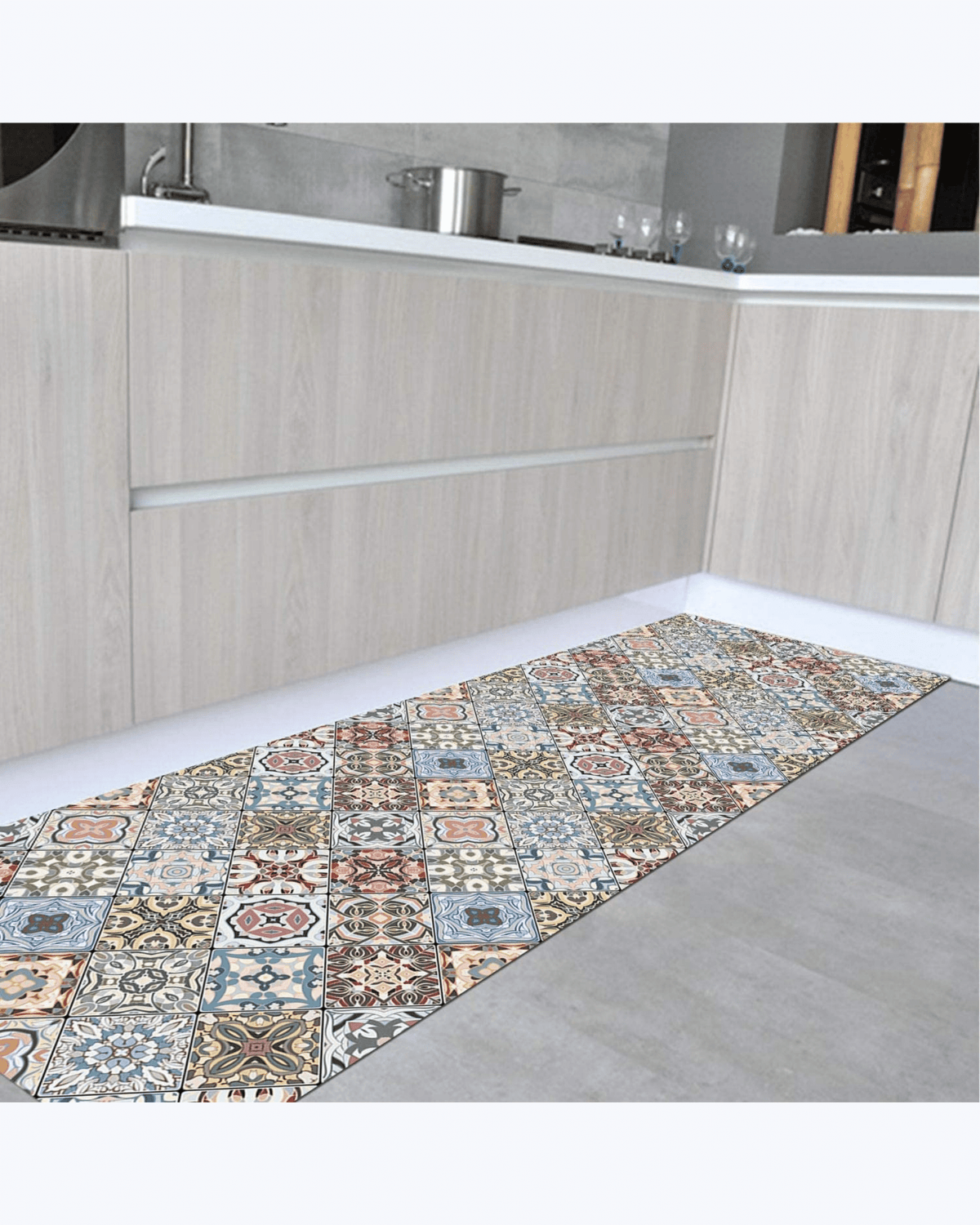 Tappeto Passatoia Antiscivolo e Antimacchia in PVC con Stampa Piastrelle Blu