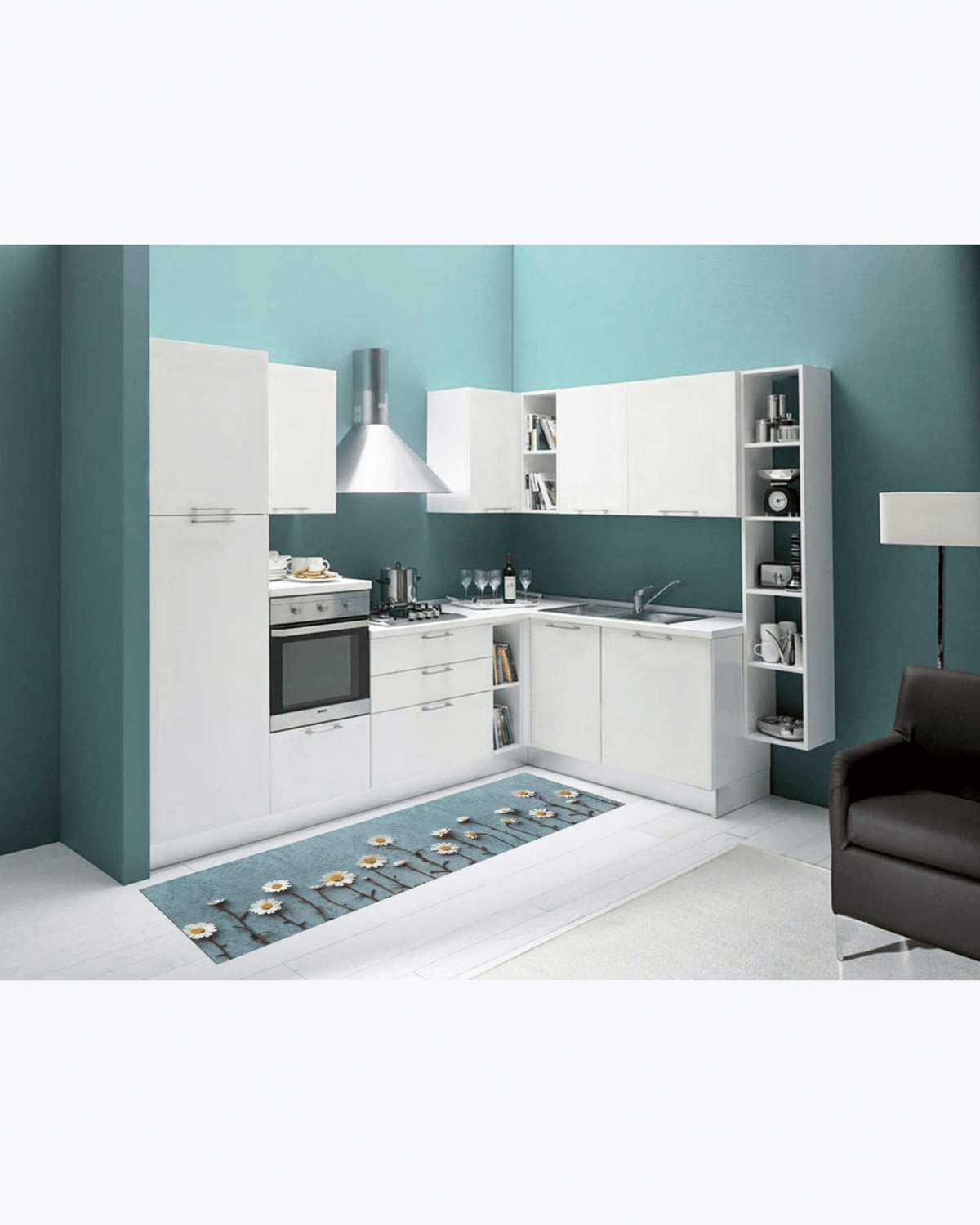 Tappeto Passatoia Antiscivolo e Antimacchia in PVC Stampa Margherite