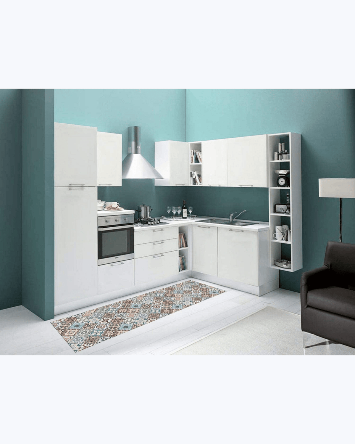 Tappeto Passatoia Antiscivolo e Antimacchia in PVC con Stampa Piastrelle Blu