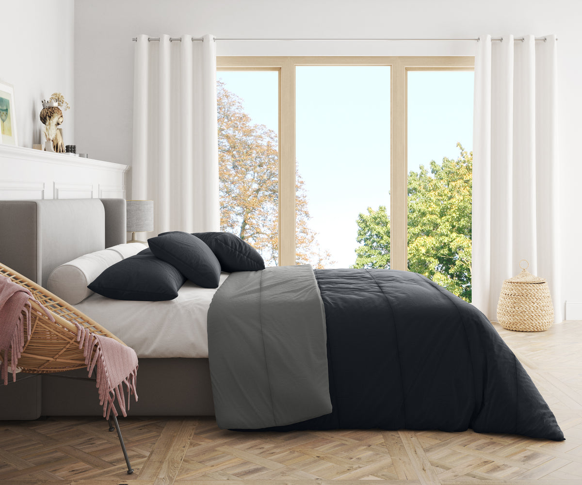 Piumone Invernale 360 gr/mq Made in Italy - Calda Trapunta Invernale Reversibile Nero Grigio Scuro