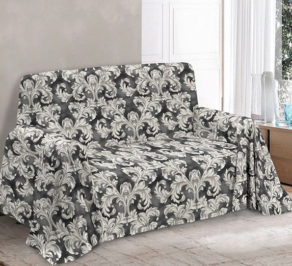 Copripoltrona / Copridivano con Lacci in Cotone | Fantasia Arabesco Grigio