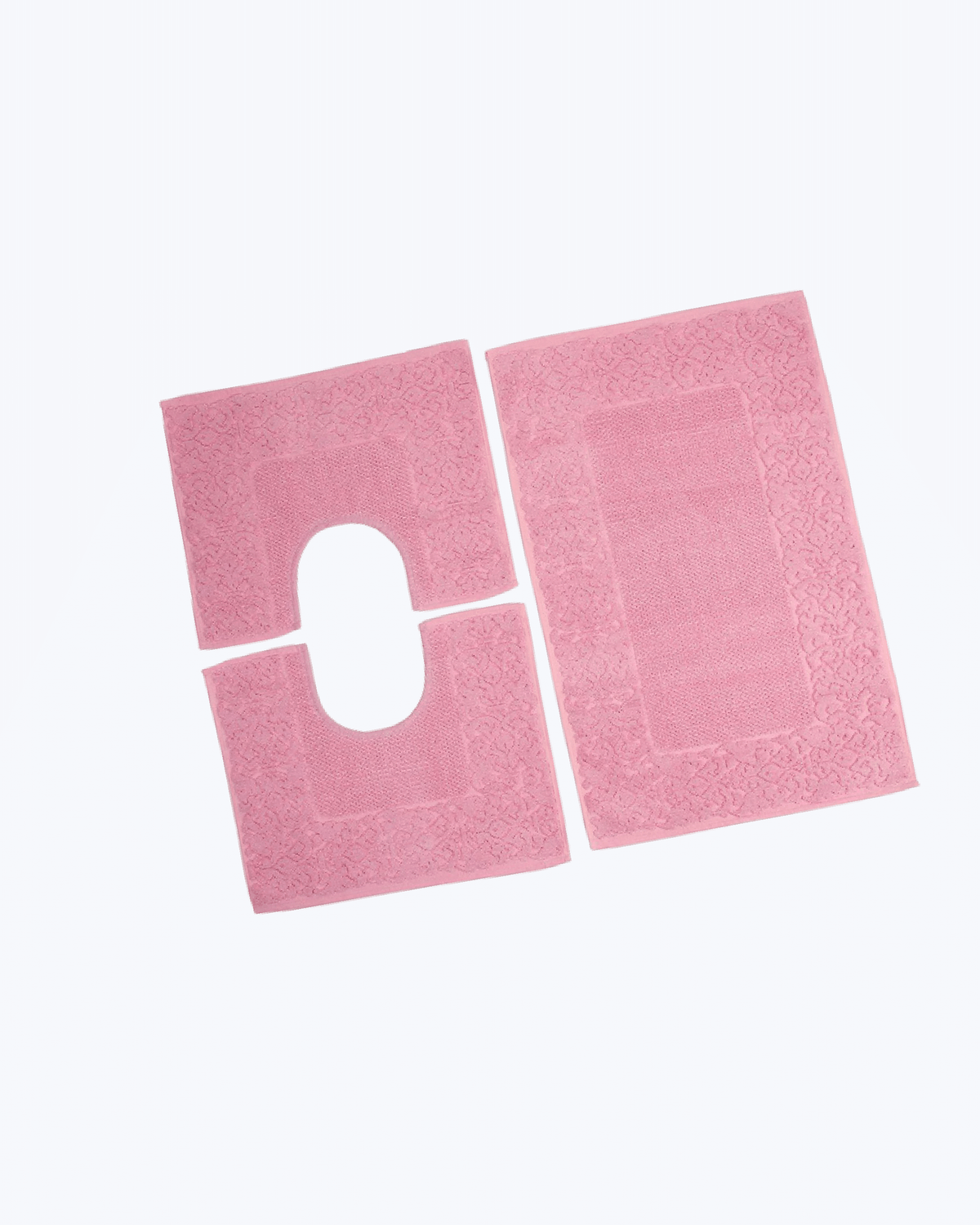 Set Tappeti Bagno 3 Pezzi Elegante: 1 Tappeto 60X90 e 2 Girowater/Girobidet Rosa