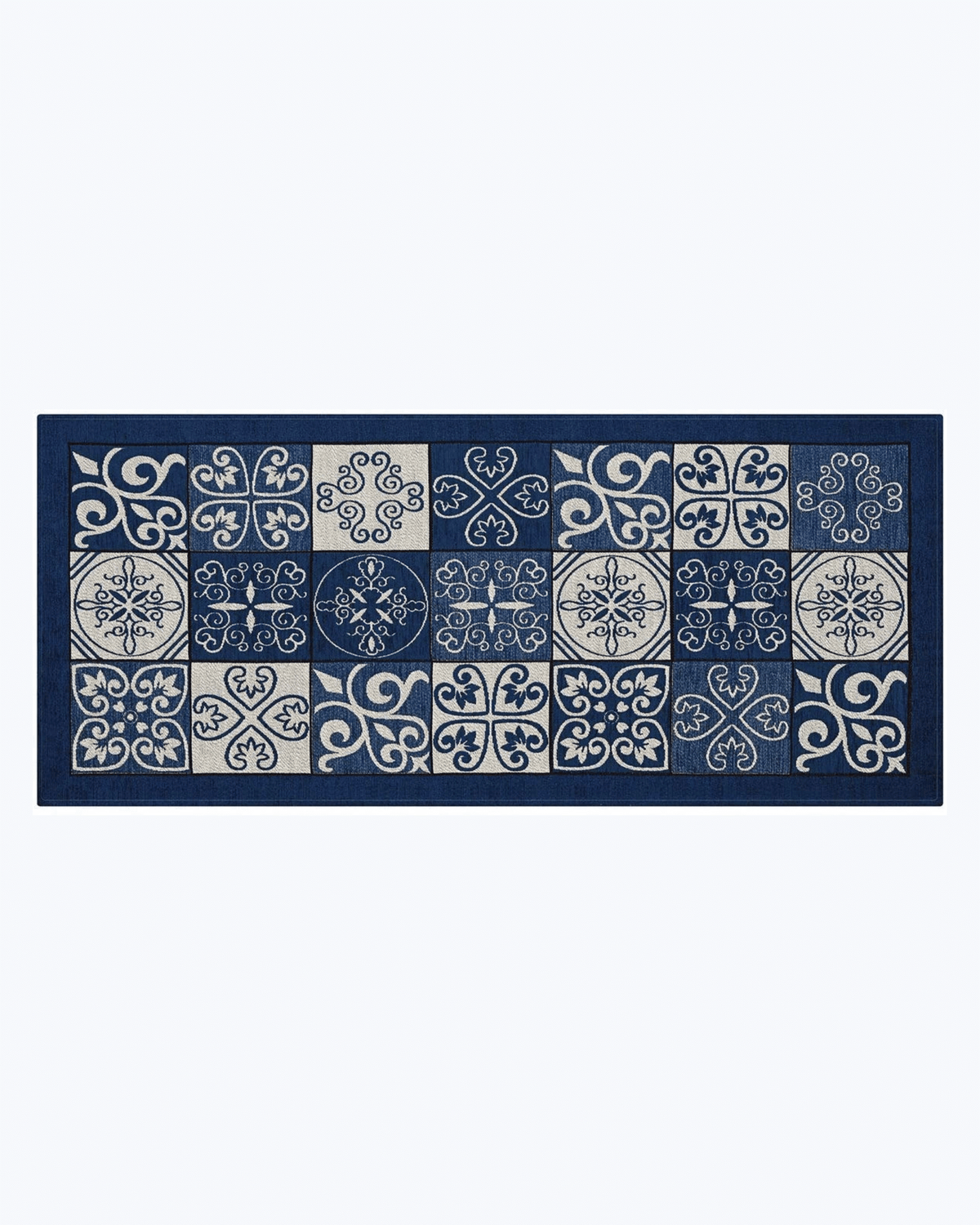 Tappeto Cucina Antimacchia e Antiscivolo | Fantasia a Maiolica Blu