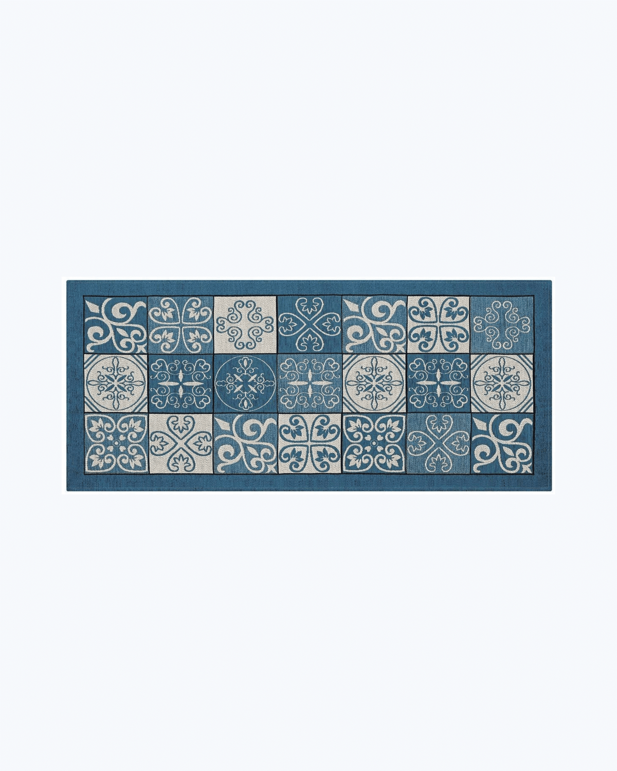 Tappeto Cucina Antimacchia e Antiscivolo | Fantasia a Maiolica Jeans