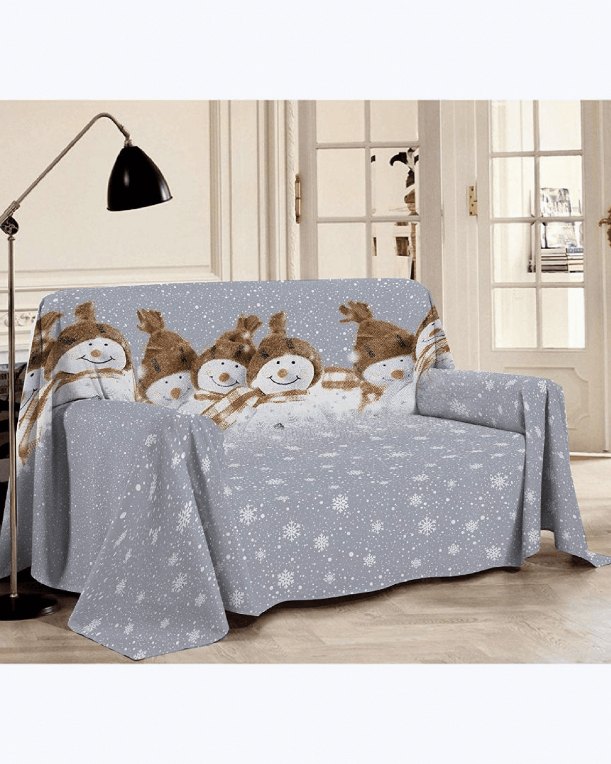 Telo Arredo Copritutto in Cotone - Telo Copridivano Pupazzo di Neve Beige