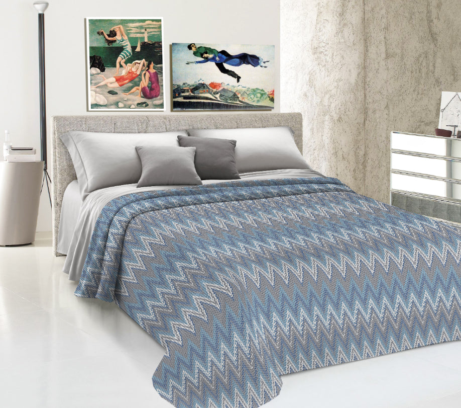 Lenzuolo Copriletto Estivo in Cotone Piquet - Righe Spezzate Azzurro