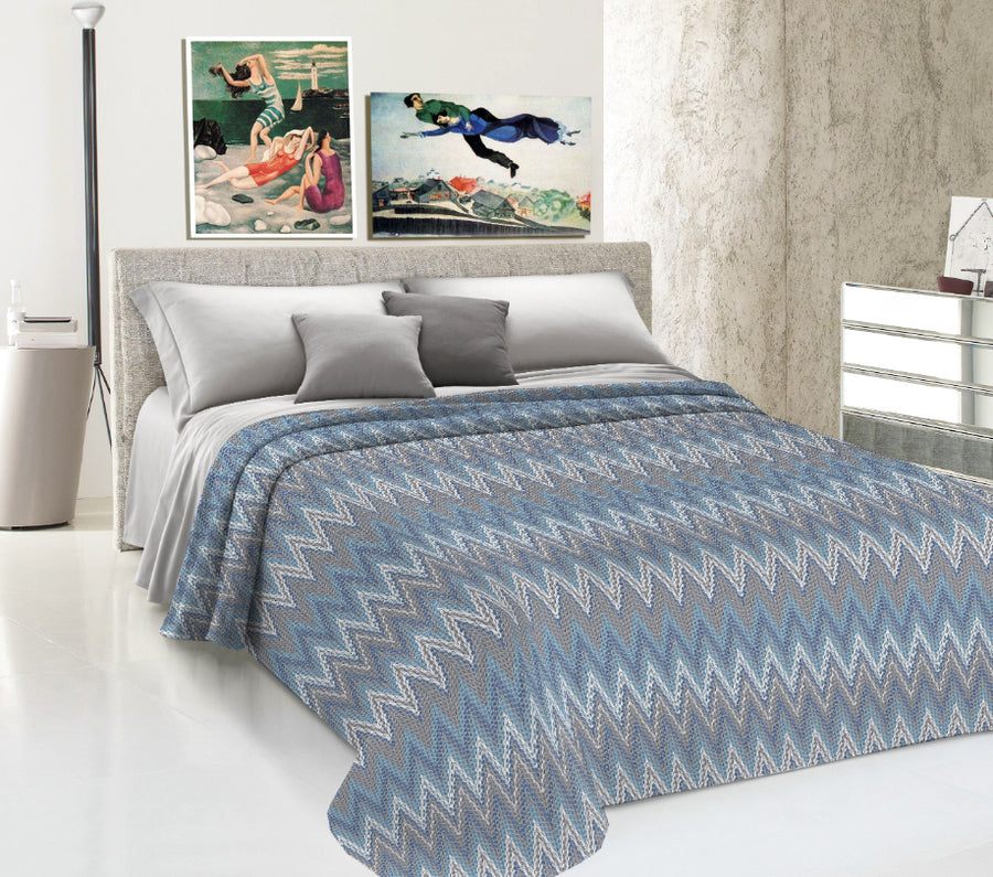 Lenzuolo Copriletto Estivo in Cotone Piquet - Righe Spezzate Azzurro