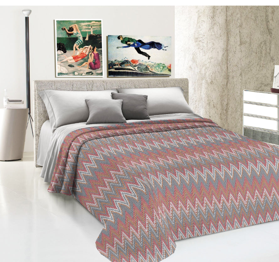 Lenzuolo Copriletto Estivo in Cotone Piquet - Righe Spezzate Rosa