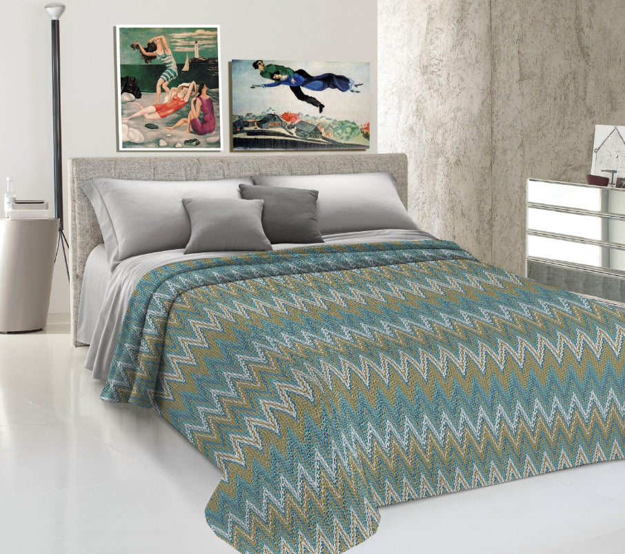 Lenzuolo Copriletto Estivo in Cotone Piquet - Righe Spezzate Verde