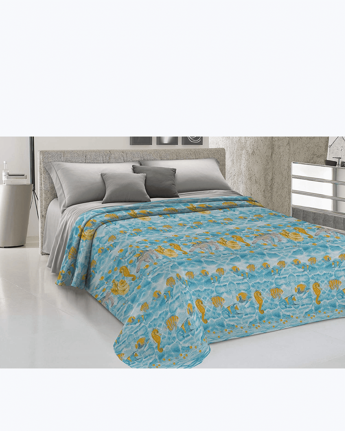 Lenzuolo Copriletto Leggero Estivo Cotone Piquet - Fantasia mare Turchese