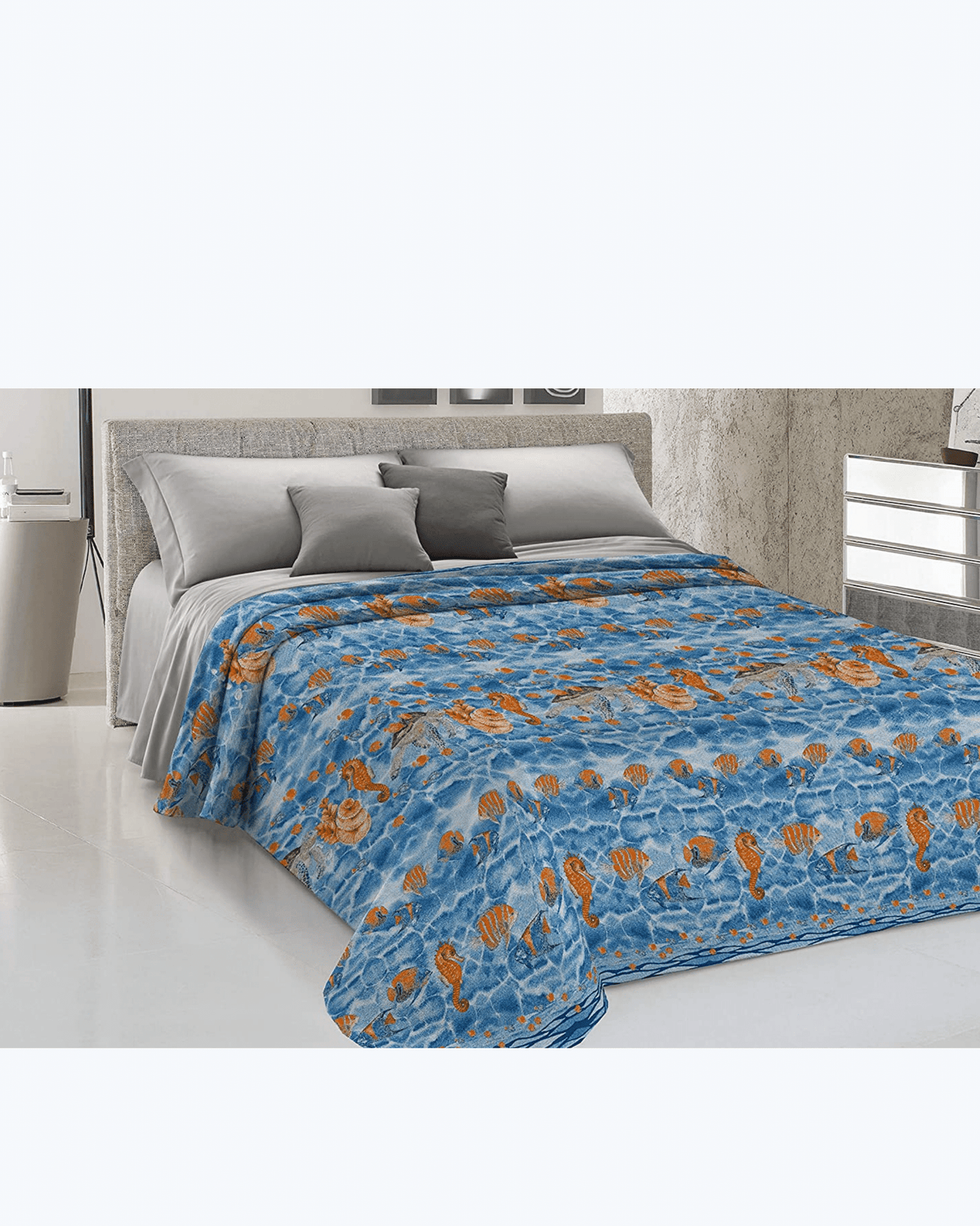 Lenzuolo Copriletto Leggero Estivo Cotone Piquet - Fantasia mare Blue