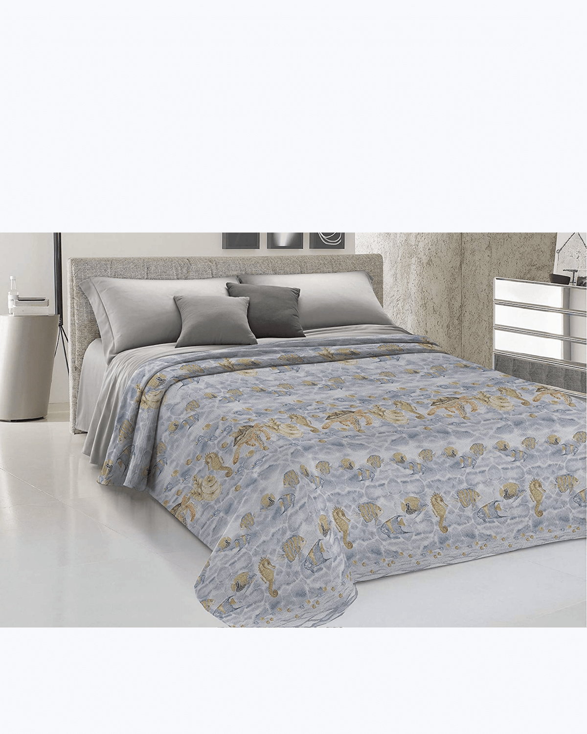 Lenzuolo Copriletto Leggero Estivo Cotone Piquet - Fantasia mare Beige