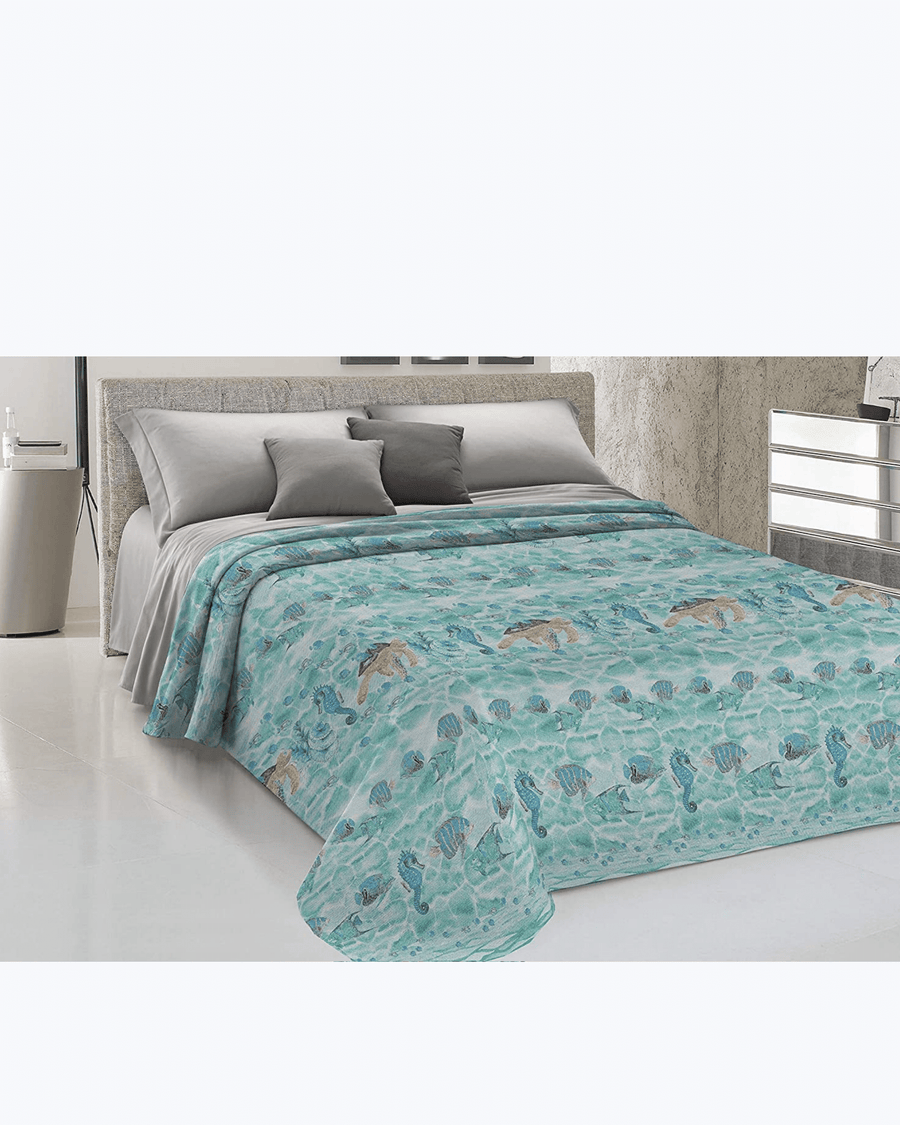 Lenzuolo Copriletto Leggero Estivo Cotone Piquet - Fantasia mare Aquamarine