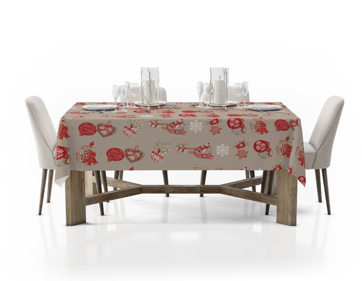 Tovaglia Natalizia Rettangolare - Fantasia Slitta Beige