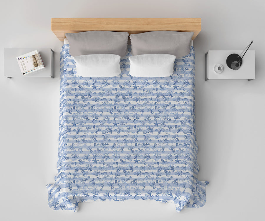 Lenzuolo Copriletto Estivo in Cotone Piquet - Righe Marinare Blu
