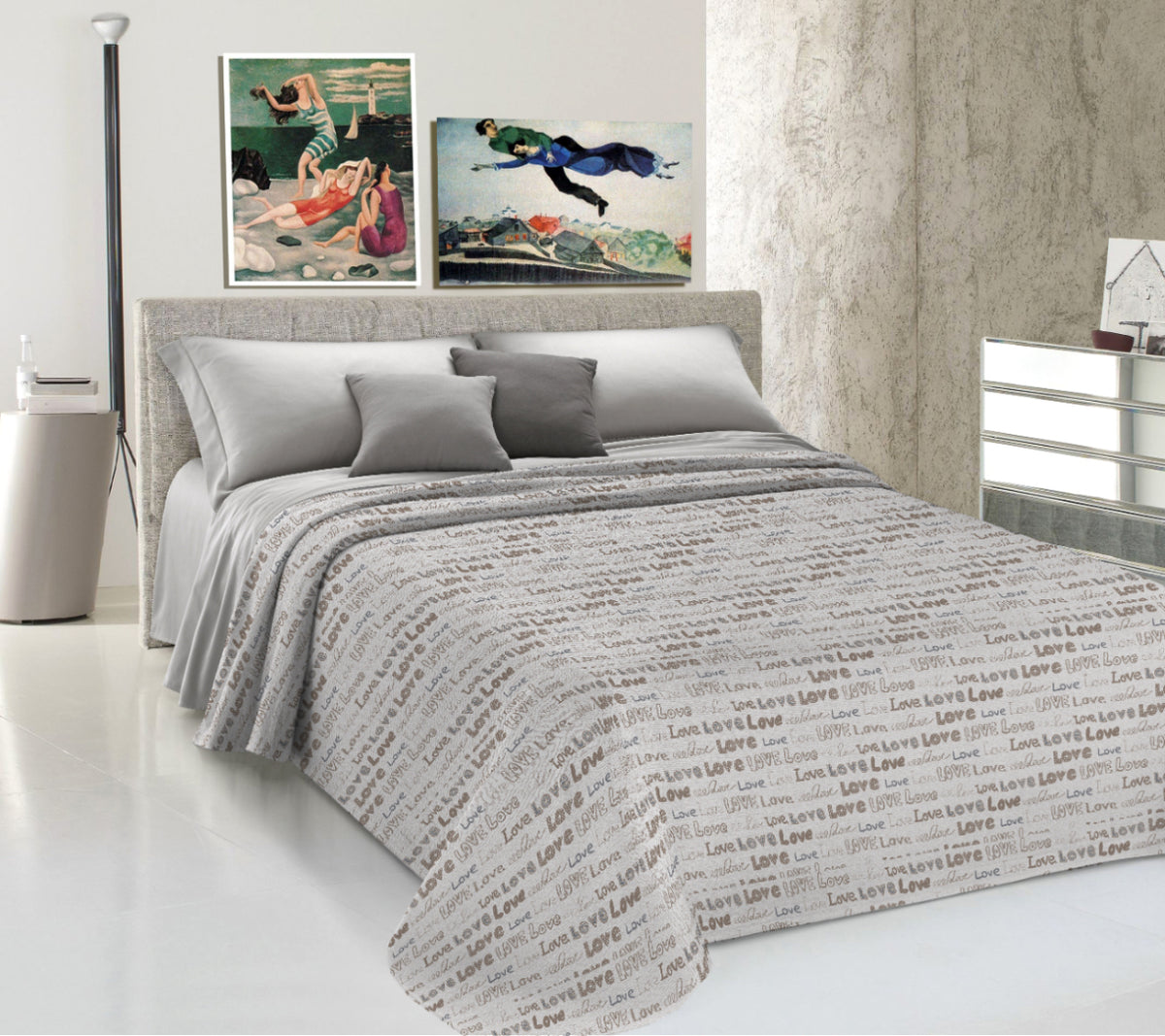 Lenzuolo Copriletto Estivo in Cotone Piquet - Scritta Love Beige