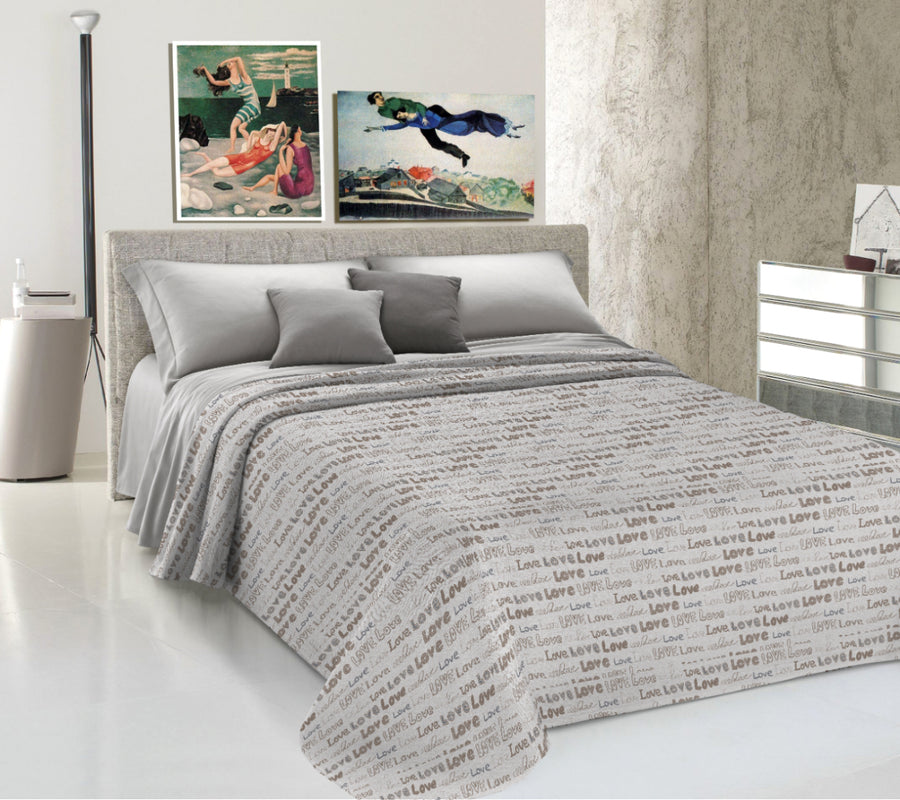 Lenzuolo Copriletto Estivo in Cotone Piquet - Scritta Love Beige