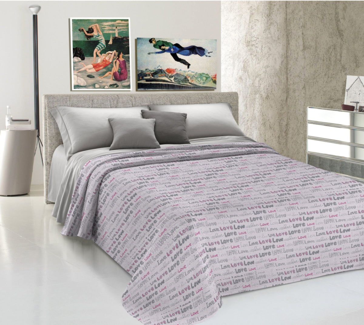 Lenzuolo Copriletto Estivo in Cotone Piquet - Scritta Love Rosa