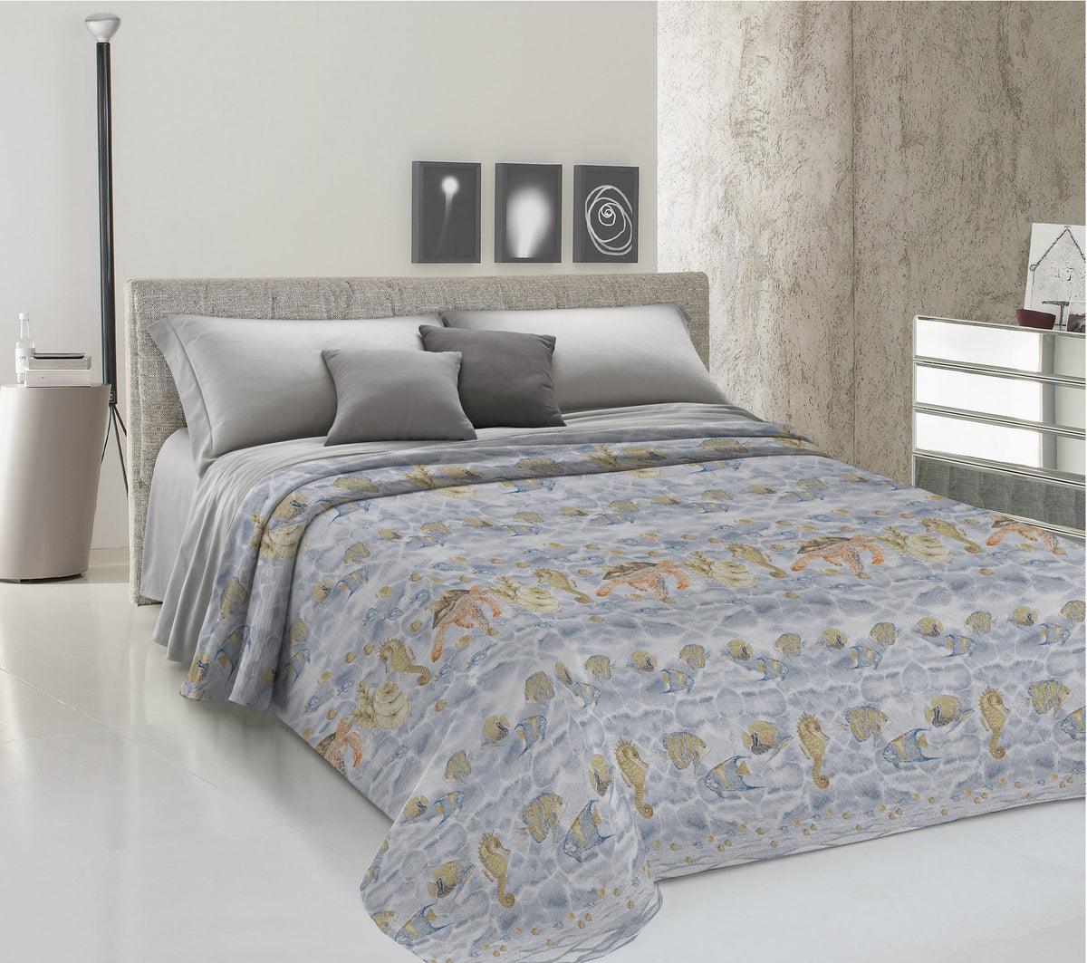 Lenzuolo Copriletto Estivo in Cotone Piquet - Fantasia Marina Beige